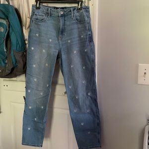 Hollister jeans light wash high waisted mom jeans with daisies on both sides